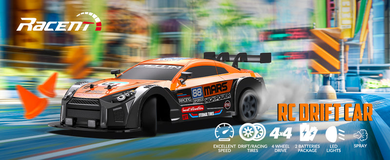 RACENT 1:16 RC Drift Car 4WD 18KM/H, 2 baterías, vehículo de Juguete Modelo Deportivo para niños, niños y Adultos
