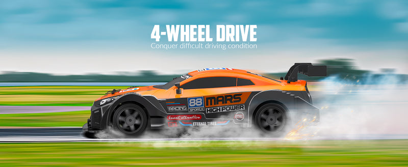RACENT 1:16 RC Drift Car 4WD 18KM/H, 2 baterías, vehículo de Juguete Modelo Deportivo para niños, niños y Adultos
