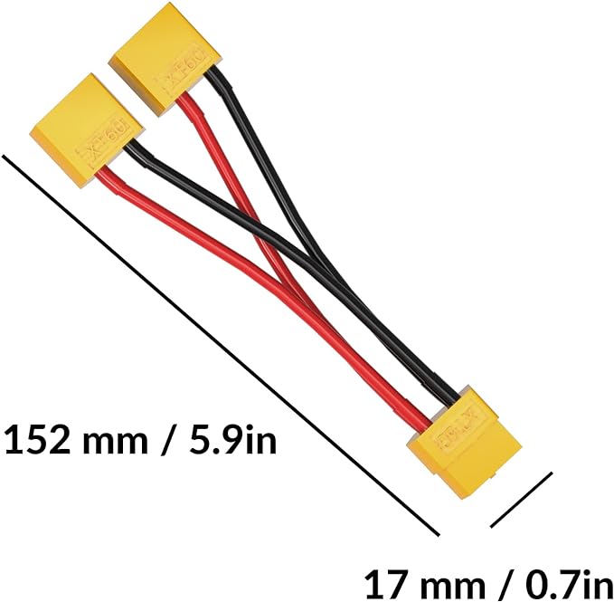2pc XT60 Y Splitter Cable, 1 Female to 2 Male for RC Planes