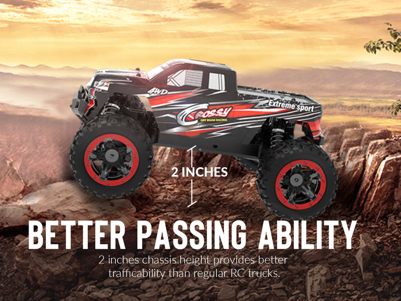 Racent - Coche de control remoto 4WD todoterreno RC Monster Truck escala 1:16 30 MPH de alta velocidad todo terreno RC vehículo para niños o adultos (785-5) (rojo)
