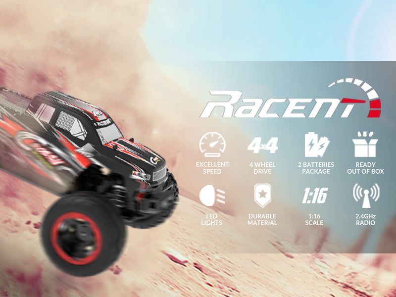 Racent - Coche de control remoto 4WD todoterreno RC Monster Truck escala 1:16 30 MPH de alta velocidad todo terreno RC vehículo para niños o adultos (785-5) (rojo)