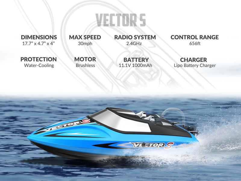 VOLANTEXRC Vector S Barco RC de alta velocidad con función de auto-enderezamiento y marcha atrás para piscina y lago (797-4 azul)