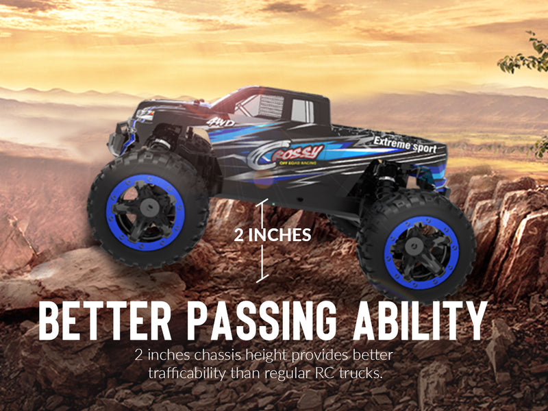 Racent - Coche de control remoto 4WD todoterreno RC Monster Truck escala 1:16 30 MPH de alta velocidad todo terreno RC vehículo para niños o adultos (785-5) (azul)