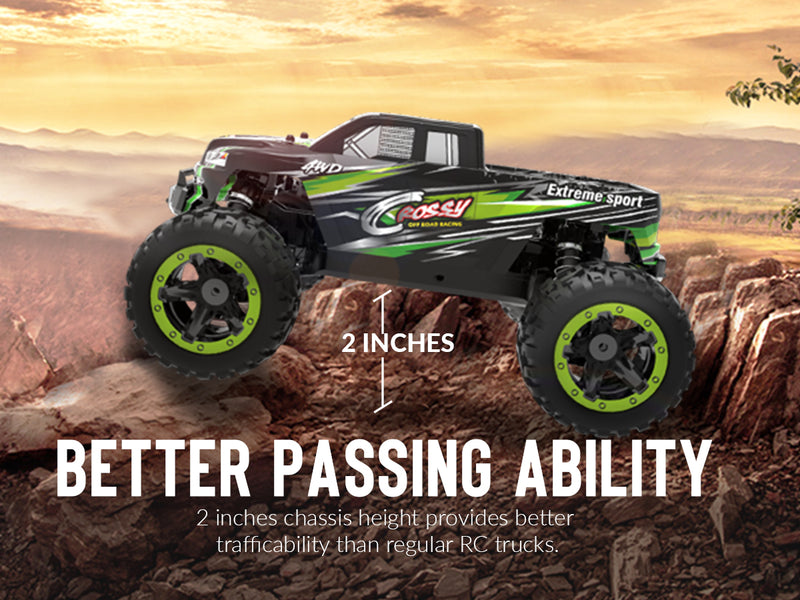 Racent - Coche de control remoto 4WD todoterreno RC Monster Truck escala 1:16 30 MPH de alta velocidad todo terreno RC vehículo para niños o adultos (785-5) (verde)