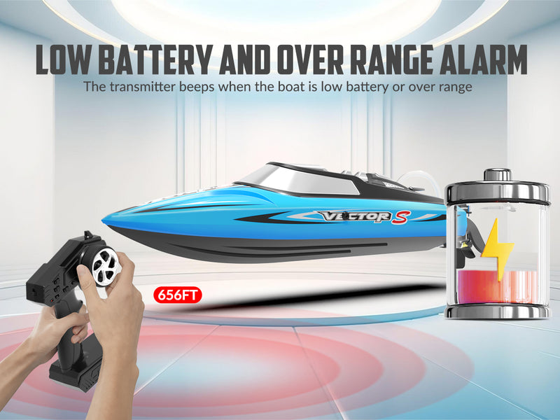 VOLANTEXRC Vector S Barco RC de alta velocidad con función de auto-enderezamiento y marcha atrás para piscina y lago (797-4 azul)