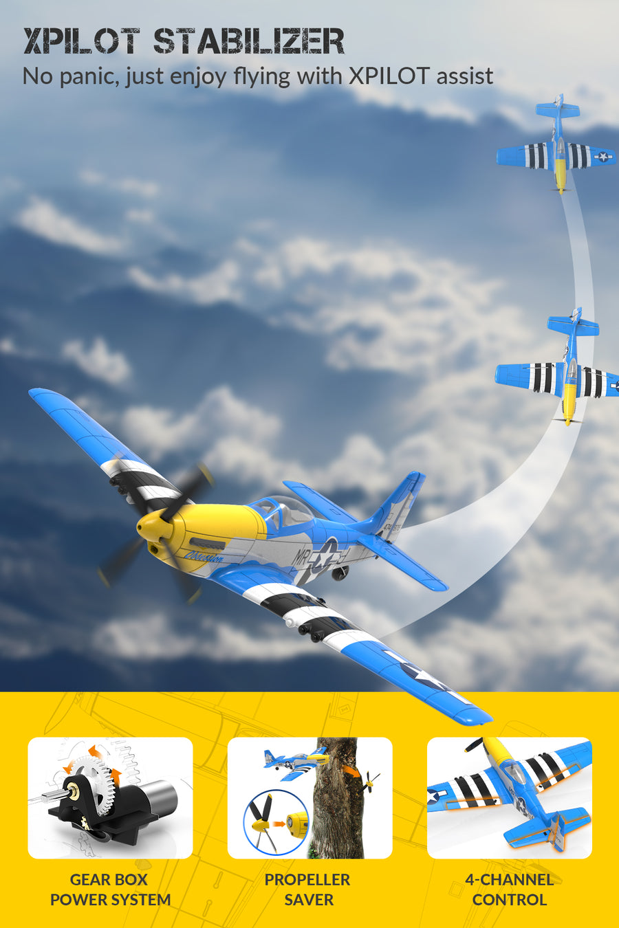 VOLANTEXRC Mustang P51 Warbird RC Airplane with Gyro Easy Fly Remote Control Plane