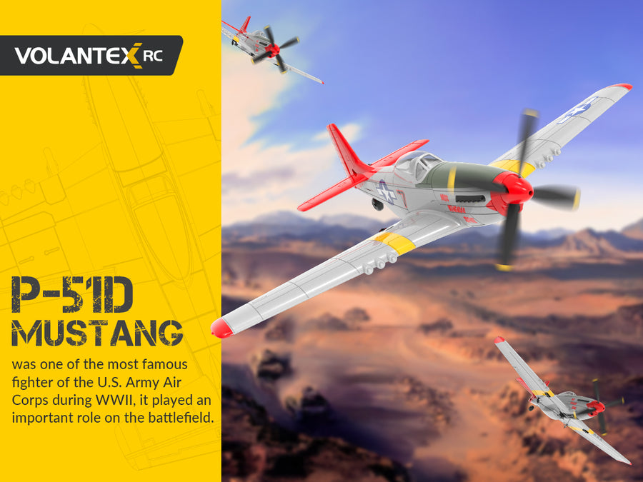 VOLANTEXRC P51D Mustang 4Ch Aviones RC para principiantes con estabilizador Xpilot One-key Aerobatic (761-5) RTF