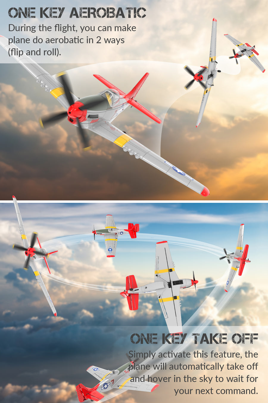 VOLANTEXRC P51D Mustang 4Ch Aviones RC para principiantes con estabilizador Xpilot One-key Aerobatic (761-5) RTF
