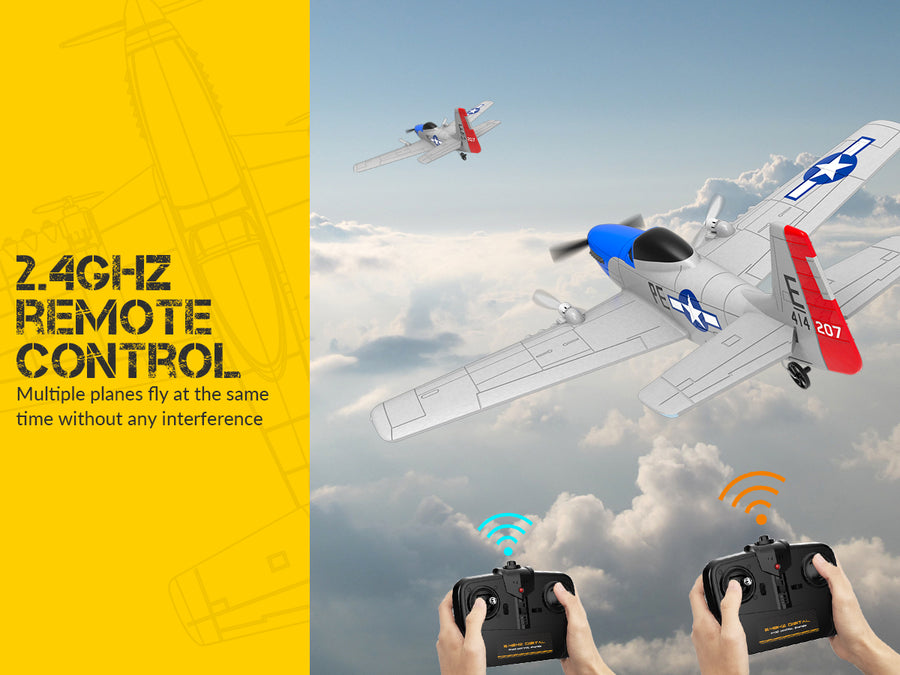 VOLANTEXRC P51D Mustang 2 Channels RC Beginner Airplane with Gyro Stabilizer Easy Fly
