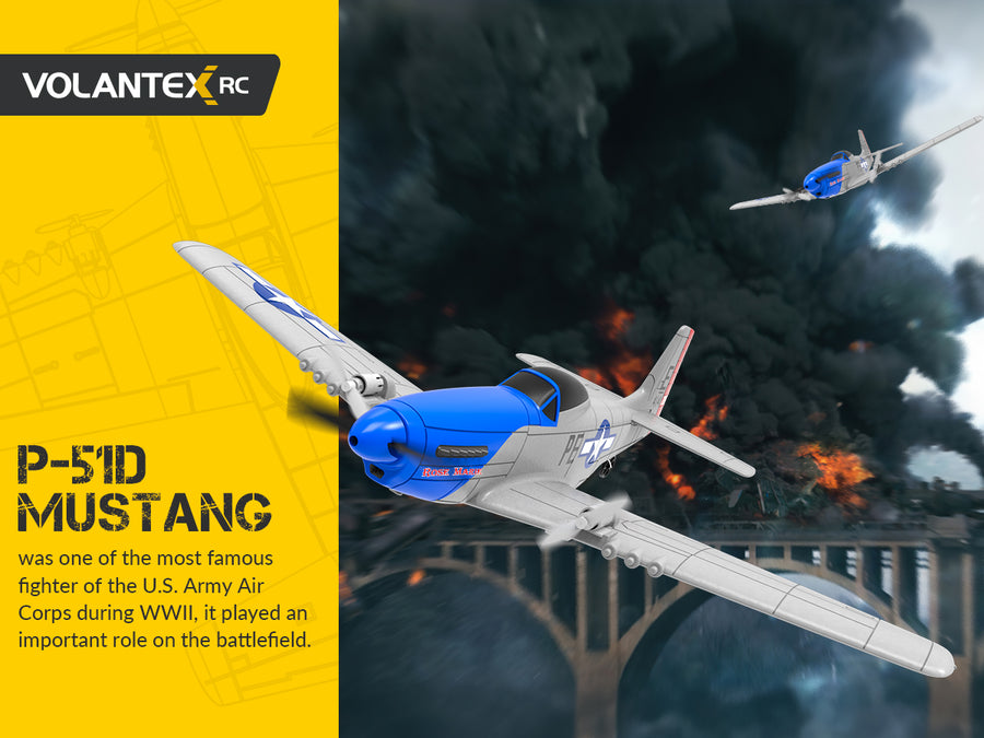 VOLANTEXRC P51D Mustang 2 Channels RC Beginner Airplane with Gyro Stabilizer Easy Fly