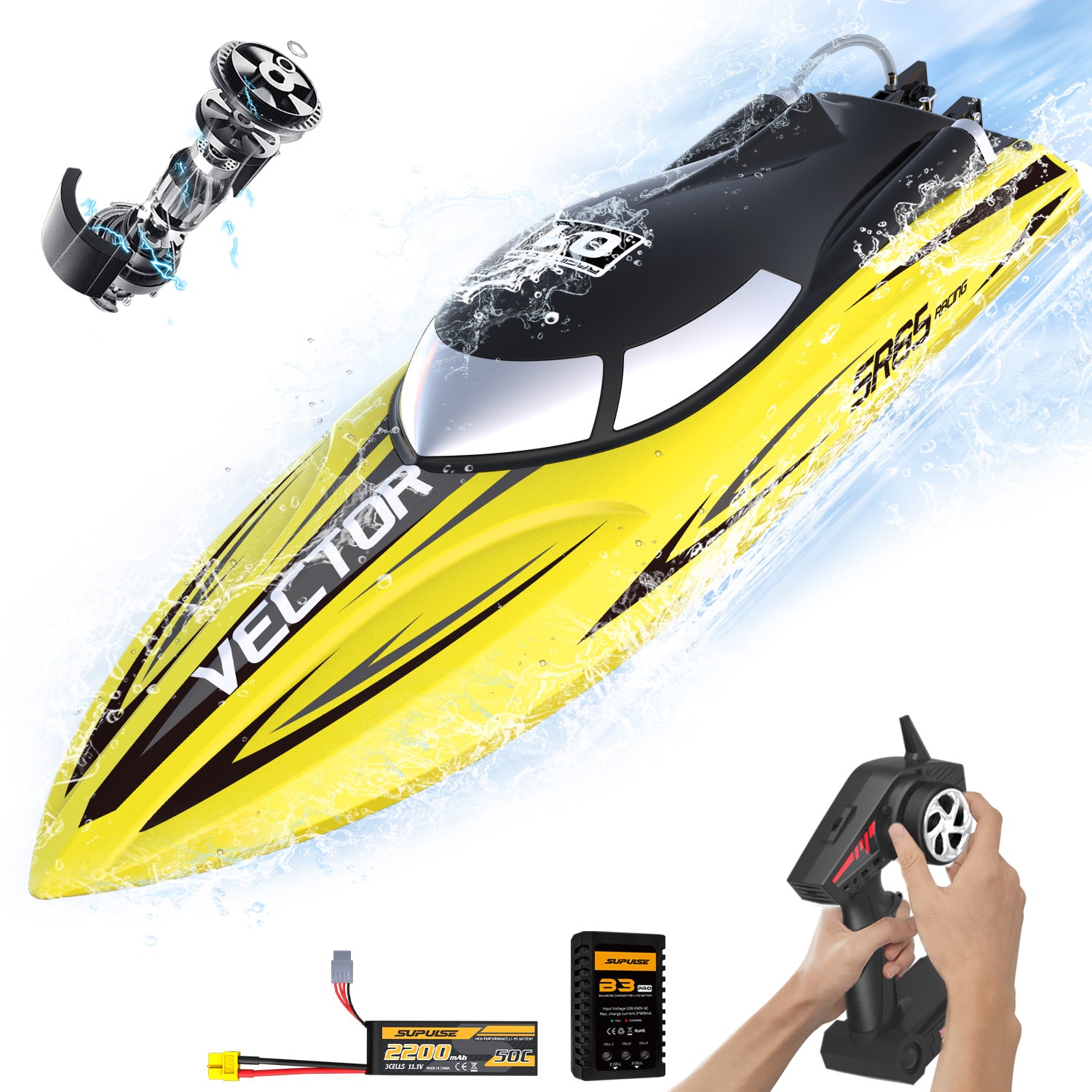 VOLANTEXRC Vector 35mph Fast Brushless High Speed Racing RC Boat Self Righting