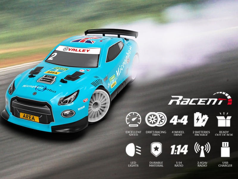 Racent Control remoto Drift Car 2.4Ghz 1:14 Escala RC Sport Racing Cars 4WD RTR Hight Speed RC Vehículo con luces LED