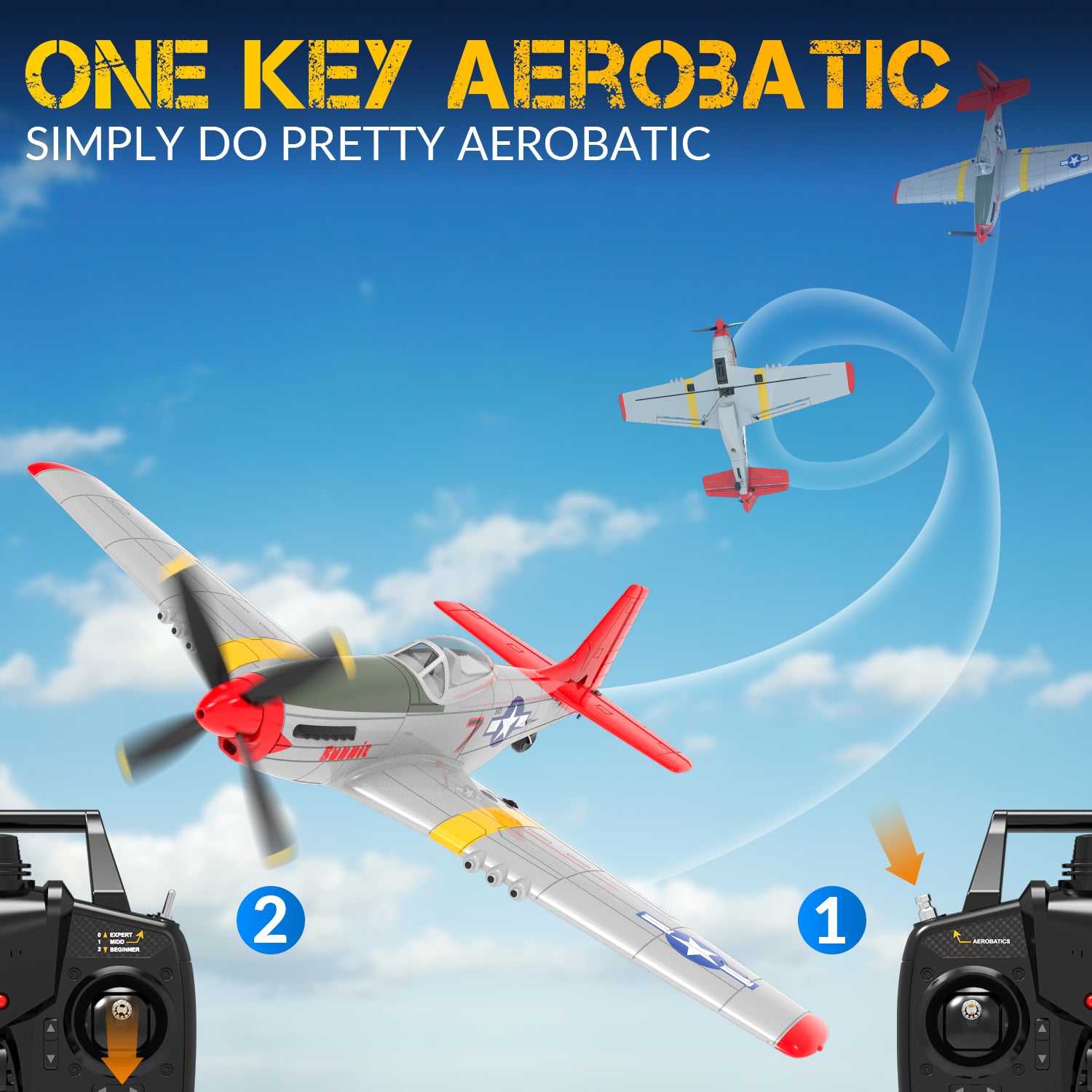 VOLANTEXRC Mustang P51 Easy Fly Warbird Beginner RC Airplane with Gyro Stabilizer Great Gift