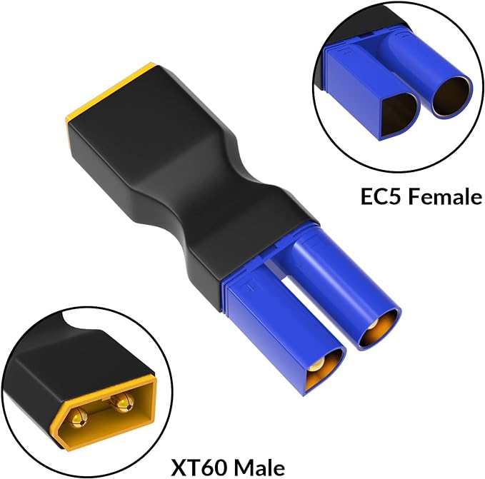 4pc XT60 to EC5 Connector Adapters for RC LiPo Batteries