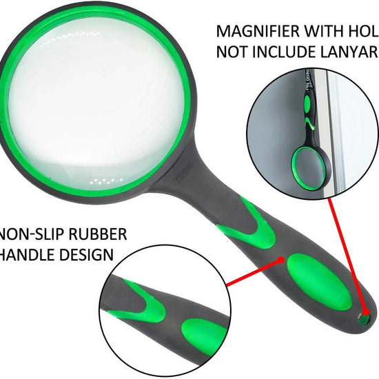 Multipurpose 10X HD thickened magnifying glass with 75MM Lens Magnifier and Non-Slip Soft Handle (Green)-EXHOBBY LIMITED.