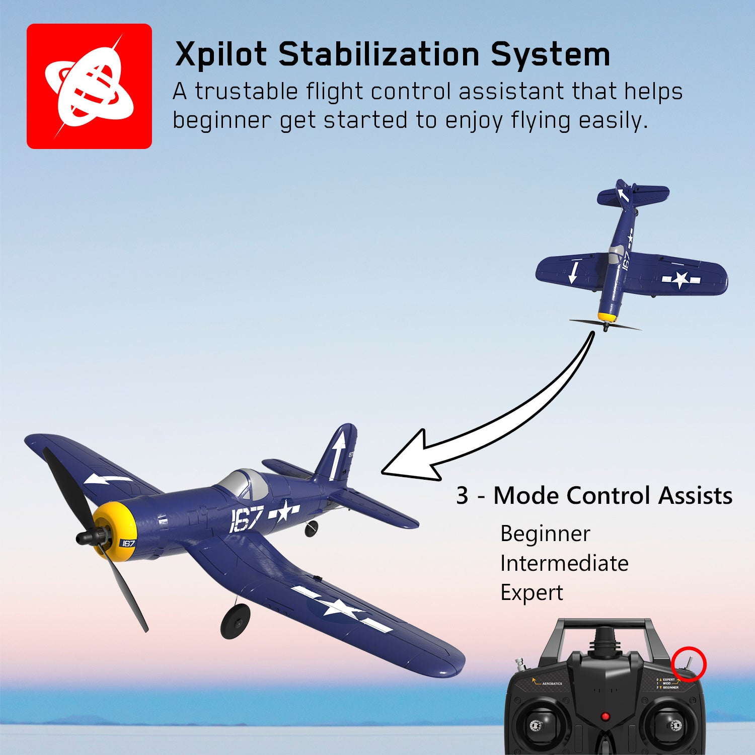 VOLANTEXRC F4U Corsair 4CH Warbird Airplane with Xpilot Stabilizer - One-key Aerobatic RTF 761-8 PNP.