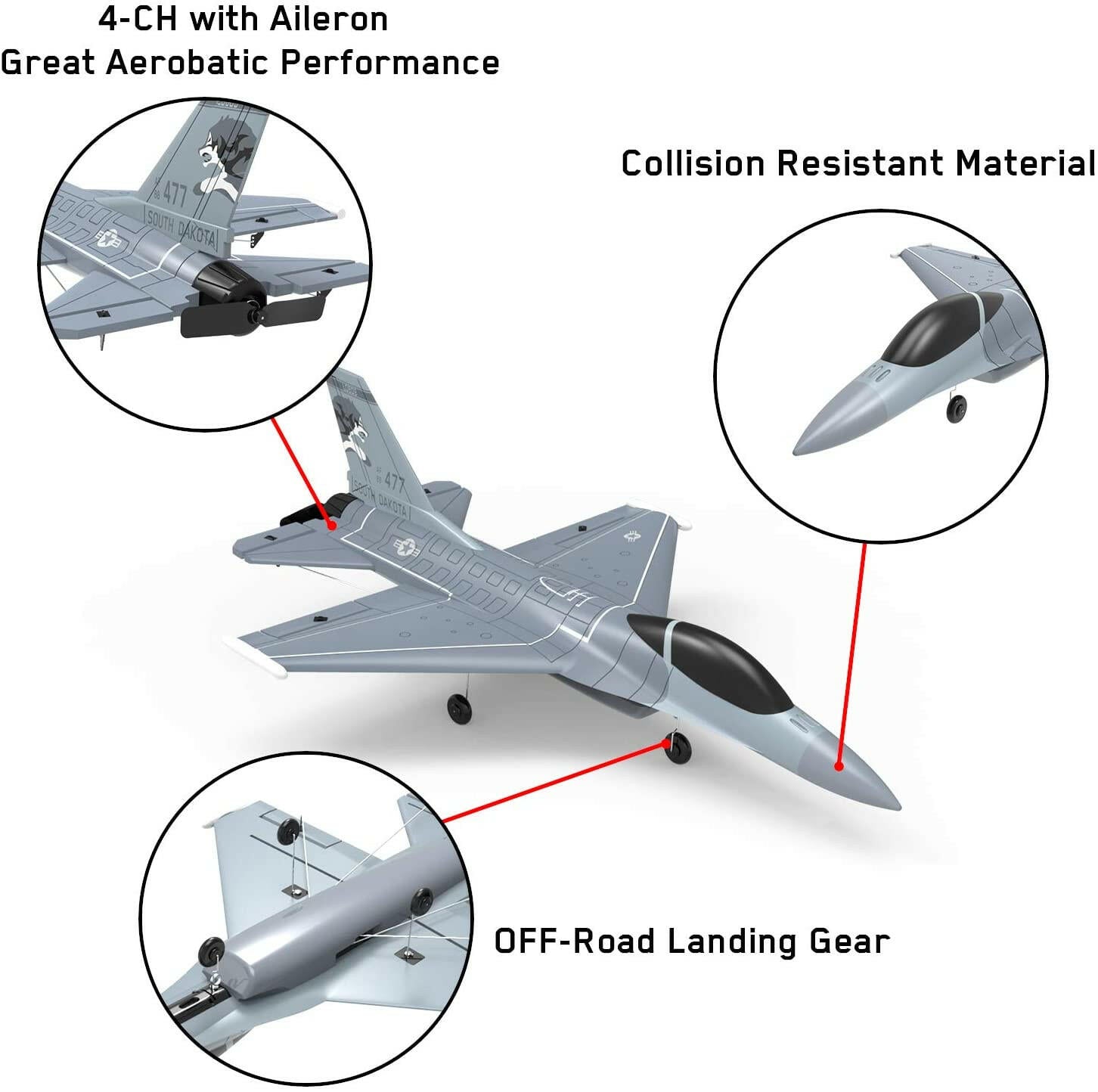 VOLANTEXRC 4-CH Jet F-16 Fighting Falcon RTF with Xpilot Stabilizer, Perfect for Beginners (761-10) - EXHOBBY