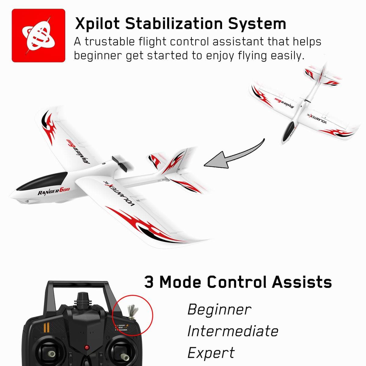 VOLANTEXRC Ranger600 RC Glider w- Xpilot Stabilizer and One Key U-turn for Kids (761-2) PNP.