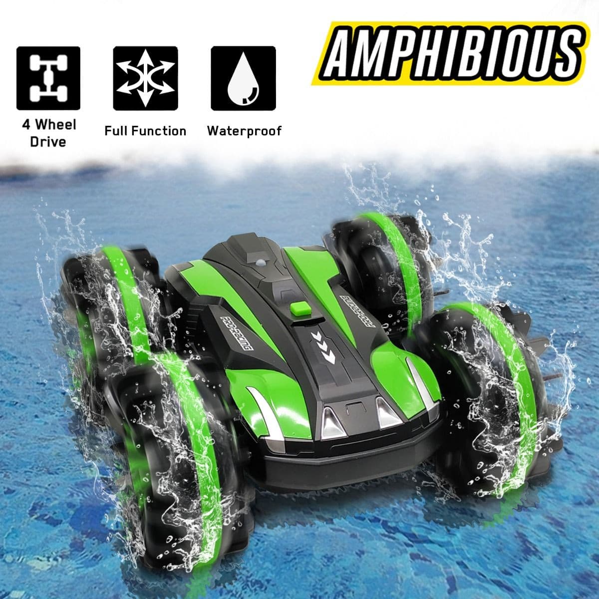 VOLANTEXRC All Terrain Amphibious Waterproof RC Monster Truck Stunt Car（green） - EXHOBBY