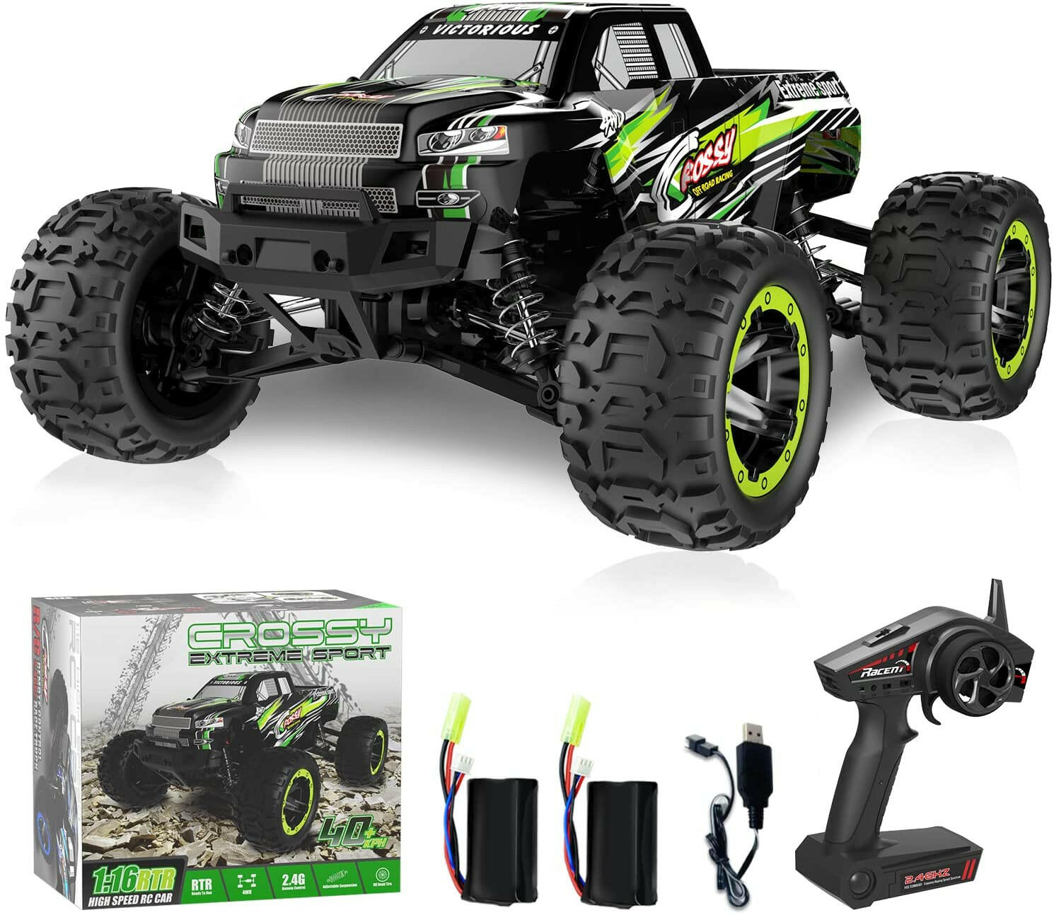 VOLANTEXRC Remote Control Car 4WD Off-Road RC Monster Truck 1:16 Scale 30MPH High Speed All Terrain RC Vehicle for Kids or Adults (785-5) (Green) - EXHOBBY