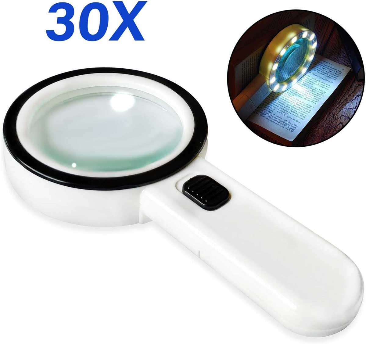 30x Handheld Magnifying Glass With 6 Led Lamp Optics Lens Great