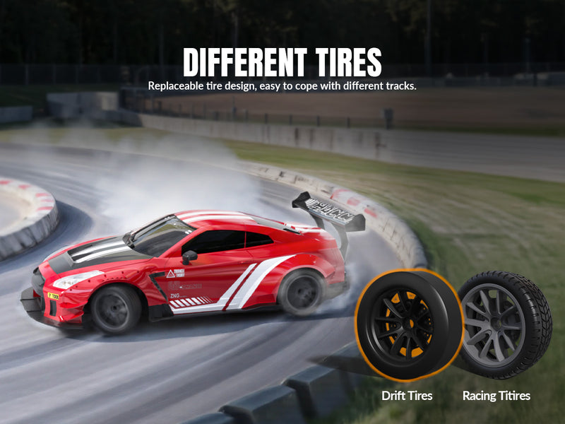 Racent 1:20 RC Drift Car 4Wd, 2 baterías, doble motor rojo