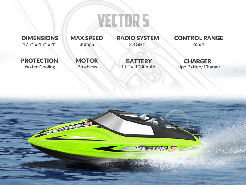 VOLANTEXRC Vector S Barco RC de alta velocidad con función de auto-enderezamiento y marcha atrás para piscina y lago (797-4 verde)