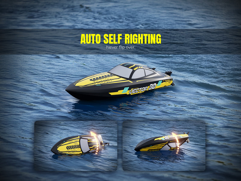 VOLANTEXRC Vector S Barco RC de alta velocidad con función de auto-enderezamiento y marcha atrás para piscina y lago (797-4 negro)