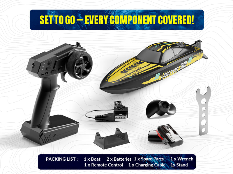 VOLANTEXRC Vector S Barco RC de alta velocidad con función de auto-enderezamiento y marcha atrás para piscina y lago (797-4 negro)