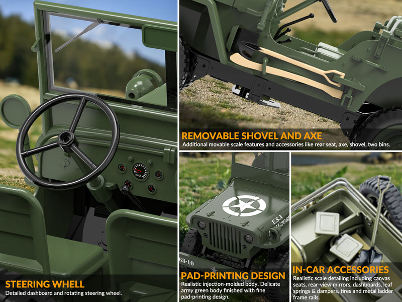 RACENT RC Crawler 1:10 Scale Simulation of a Multi-Purpose Off-Road Car 2.4G 1941 Mb Scaler Willys Jeep