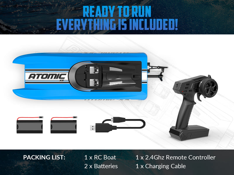 Barco de control remoto VOLANTEXRC Atomic XS con 2 baterías y función inversa (795-5 azul)