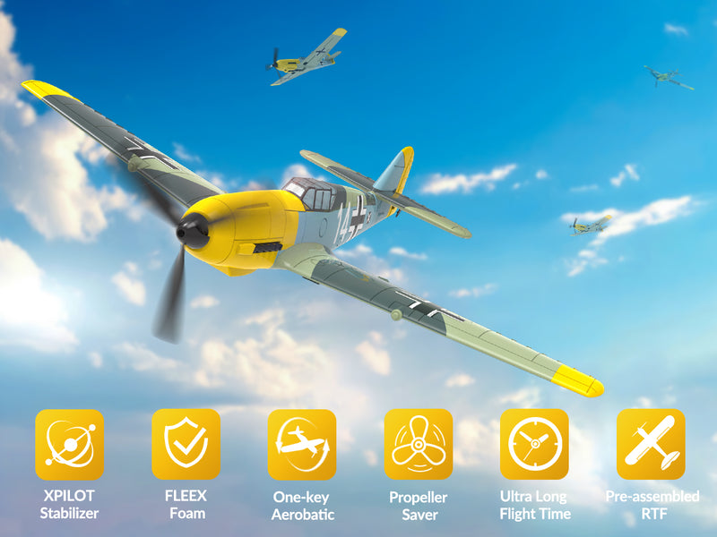 Avión de control remoto VOLANTEXRC BF 109 4-CH listo para volar para principiantes con sistema de estabilización Xpilot (761-11) RTF