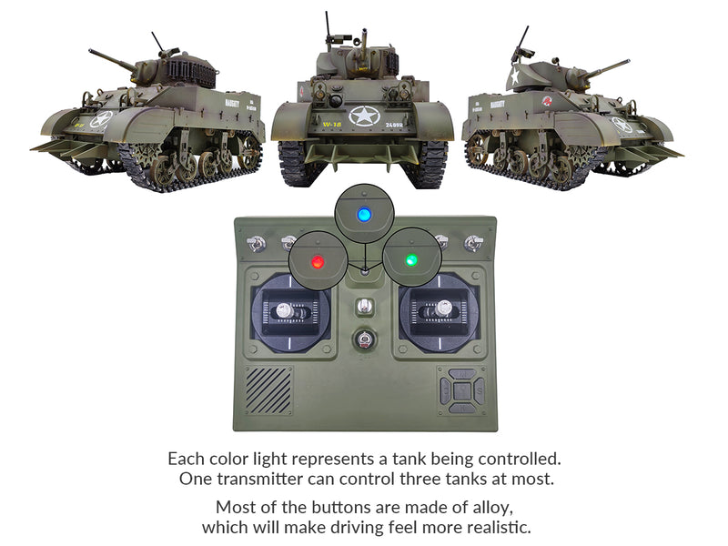 RACENT 1:16 RC Tank US M5A1 Stuart, with Smoke, Barrel Lifting, Turret Rotation 360 Degrees, NO-Shooting