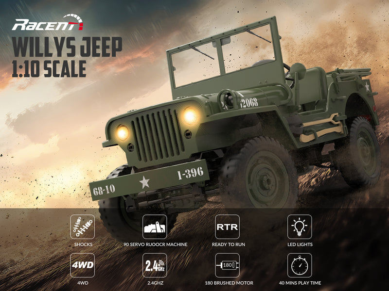 RACENT RC Crawler 1:10 Scale Simulation of a Multi-Purpose Off-Road Car 2.4G 1941 Mb Scaler Willys Jeep
