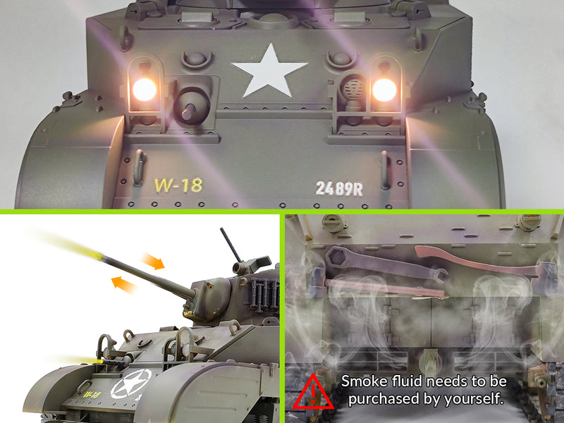 RACENT 1:16 RC Tank US M5A1 Stuart, with Smoke, Barrel Lifting, Turret Rotation 360 Degrees, NO-Shooting