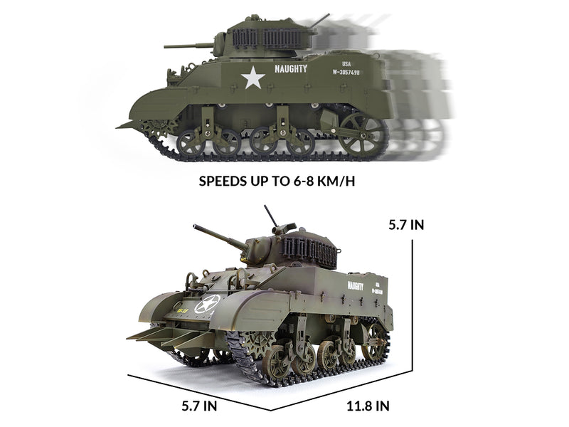 RACENT 1:16 RC Tank US M5A1 Stuart, with Smoke, Barrel Lifting, Turret Rotation 360 Degrees, NO-Shooting