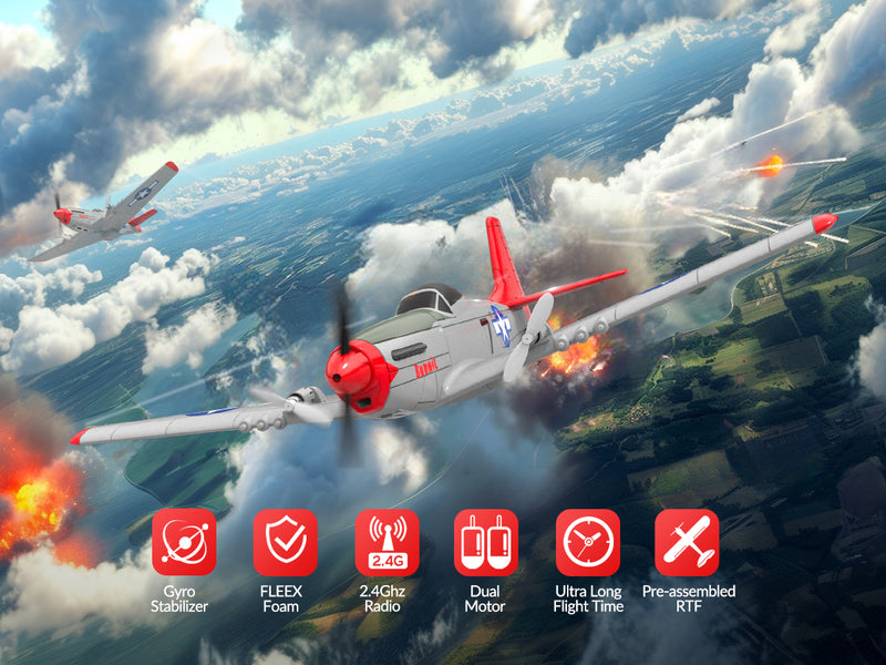 VOLANTEXRC P-51D Mustang Avión para principiantes de 2 canales con estabilizador giroscópico (762-3) RTF