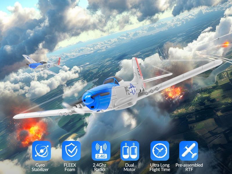 VOLANTEXRC P51D Mustang (RTF) 2CH 400mm Para niños principiantes (15.7'') 76203