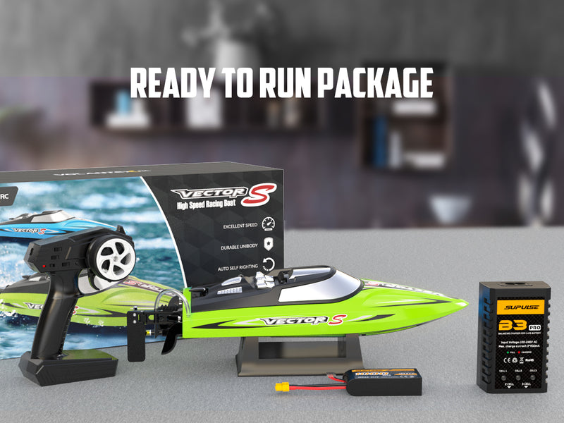 VOLANTEXRC Vector S Barco RC de alta velocidad con función de auto-enderezamiento y marcha atrás para piscina y lago (797-4 verde)