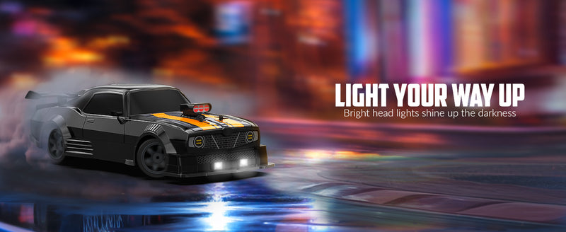 RACENT 1:16 RC Drift Car, 2.4Ghz 4WD 18KM/H Remote Control Car with Spray Mist, 2 Batteries