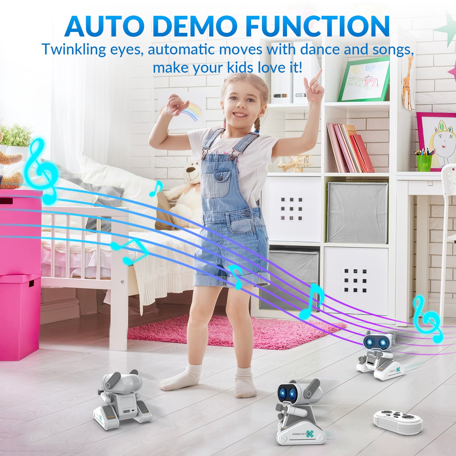 STEMTRON Rechargeable RC Robot Toys with Auto Demo, Dance Moves, Music for Kids (Grey)