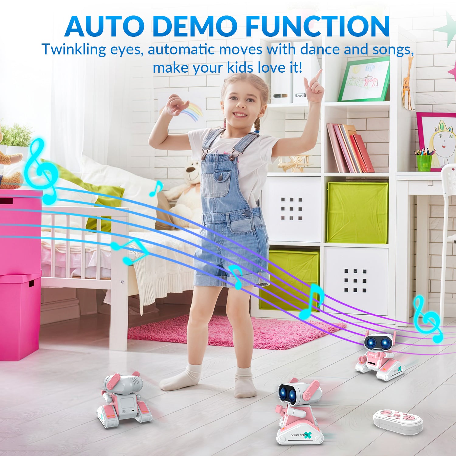 STEMTRON Rechargeable RC Robot Toys with Auto Demo, Dance Moves, Music for Kids (Pink)