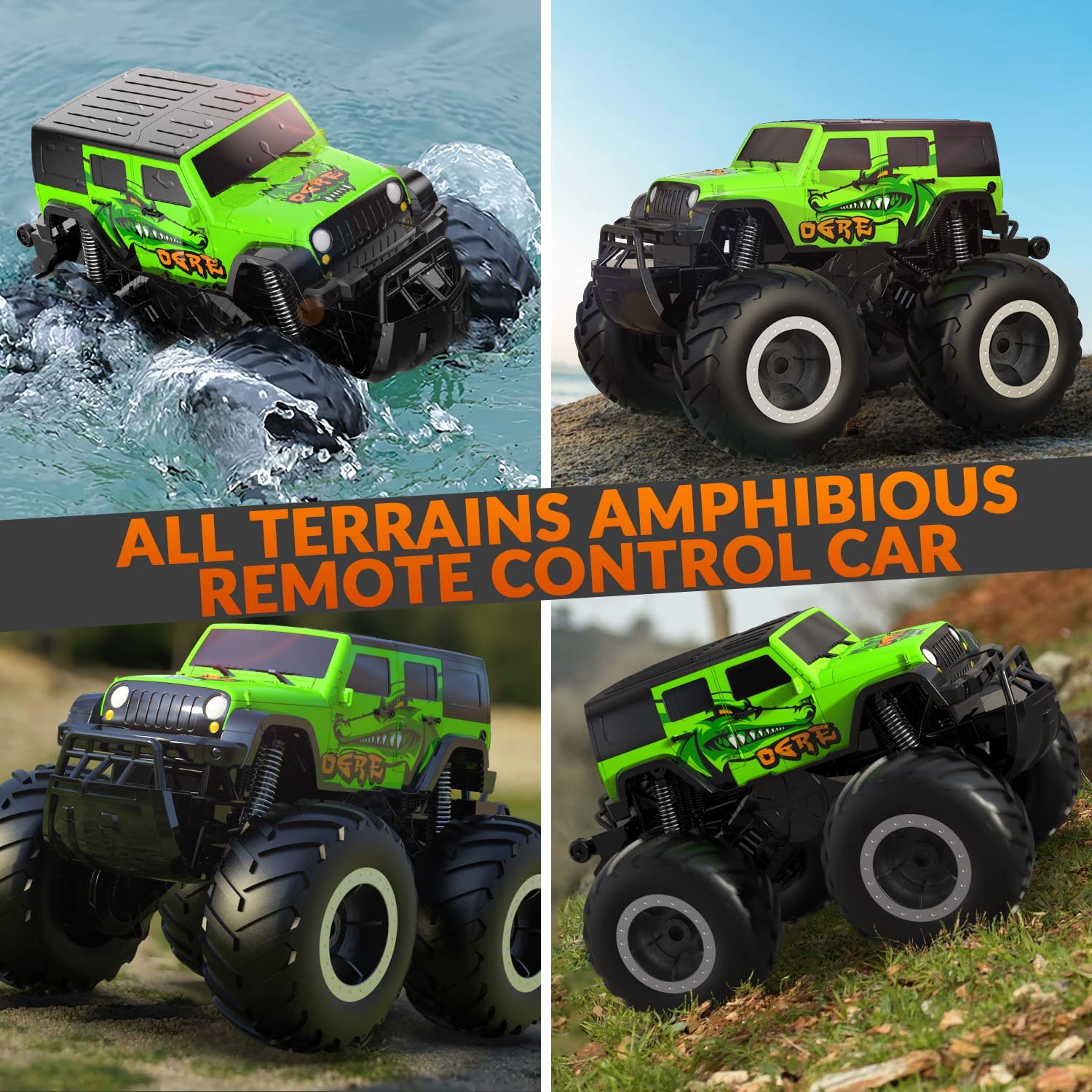 STEMTRON Amphibious Remote Control Monster Truck for Kids Green