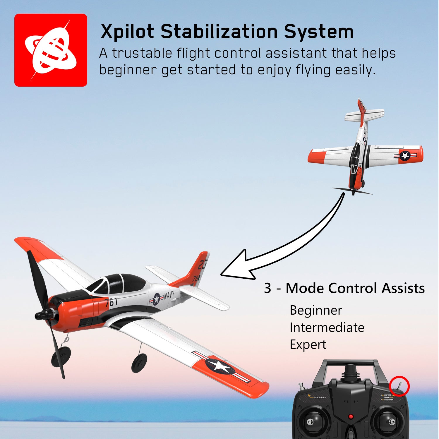 VOLANTEXRC T28 Trojan RC Airplane with Gyro Stabilizer