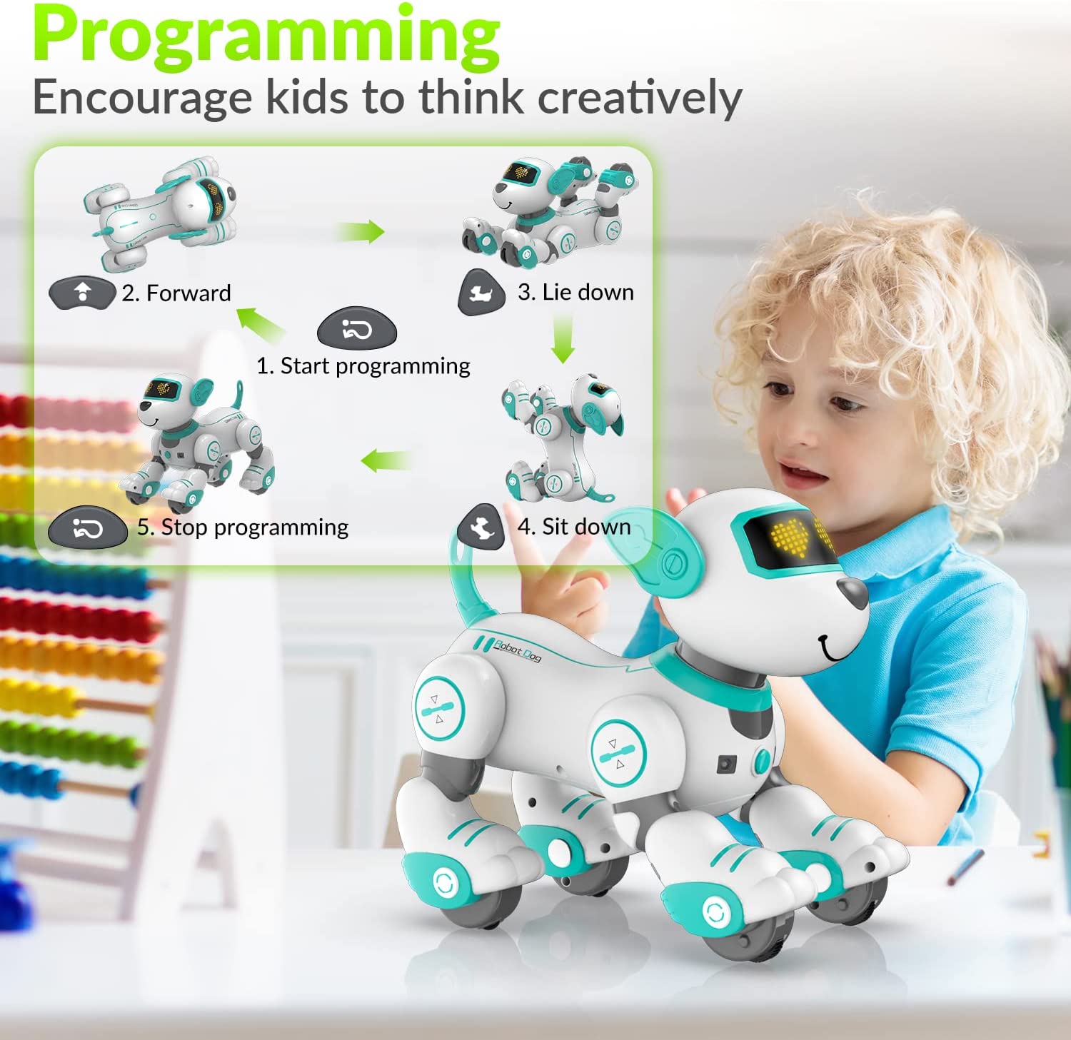 STEMTRON Programmierbares interaktives und intelligentes tanzendes ferngesteuertes Roboter-Hundespielzeug für Kinder (Rosa)