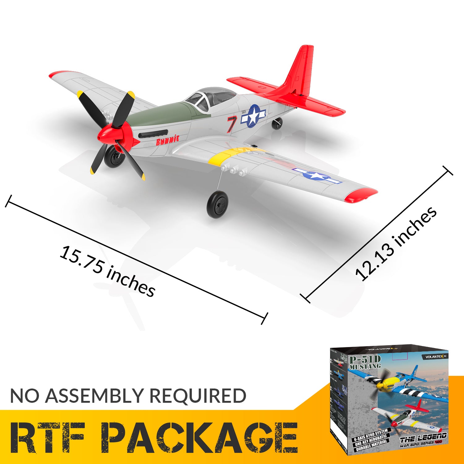 VOLANTEXRC P51D Mustang 4Ch Aviones RC para principiantes con estabilizador Xpilot One-key Aerobatic (761-5) RTF