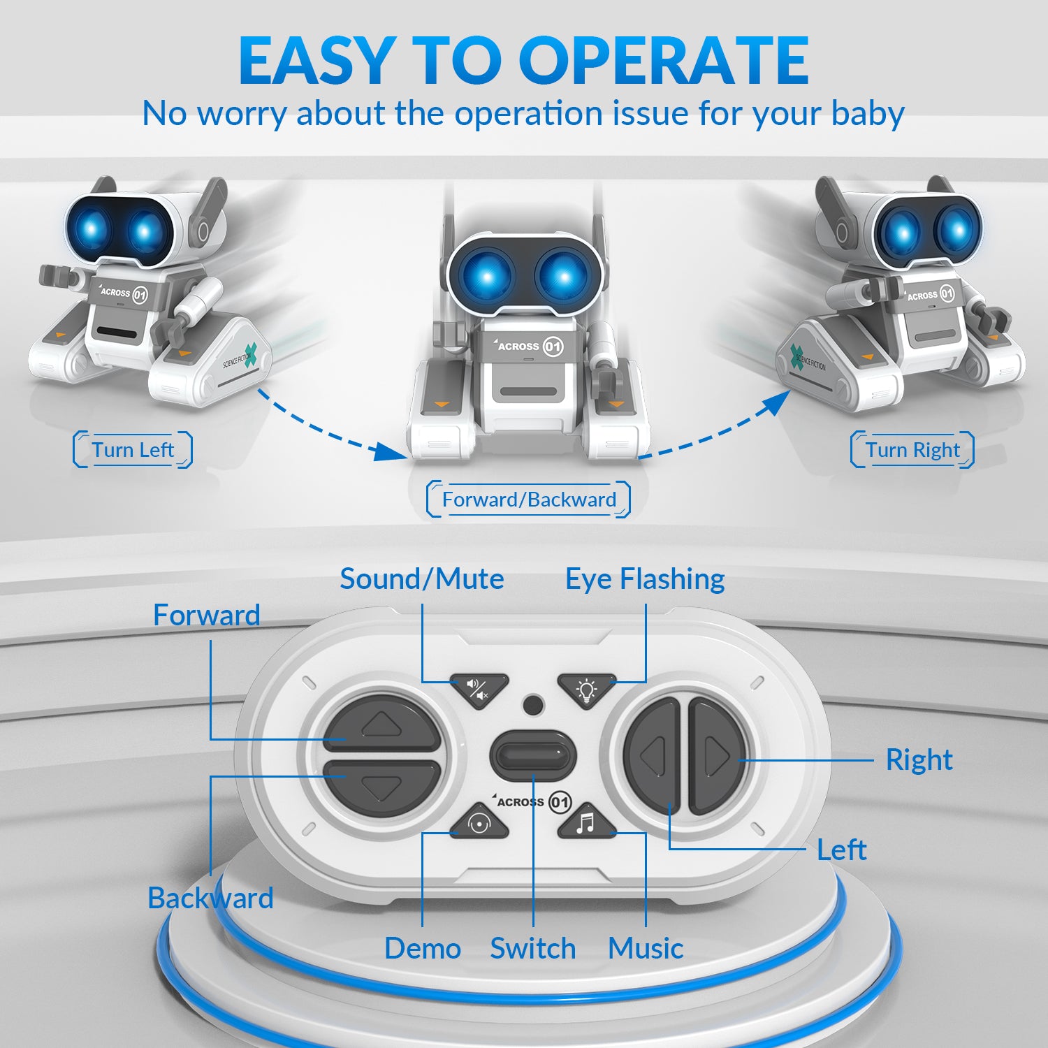 Remote Control Robot with LED Lights for Kids Grey
