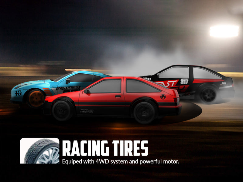 RACENT Drift Master: 1:24 Scale 4WD RC Car, 10MPH with LED Lights, Racing & Drifting Wheels
