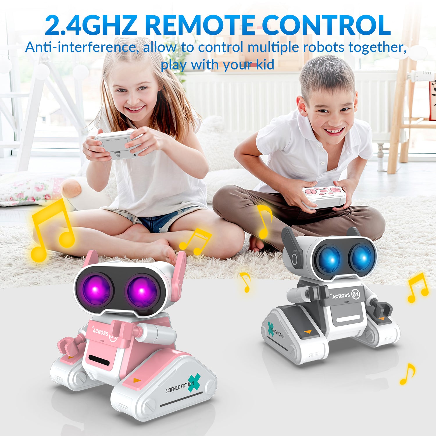 STEMTRON Rechargeable RC Robot Toys with Auto Demo, Dance Moves, Music for Kids (Pink)