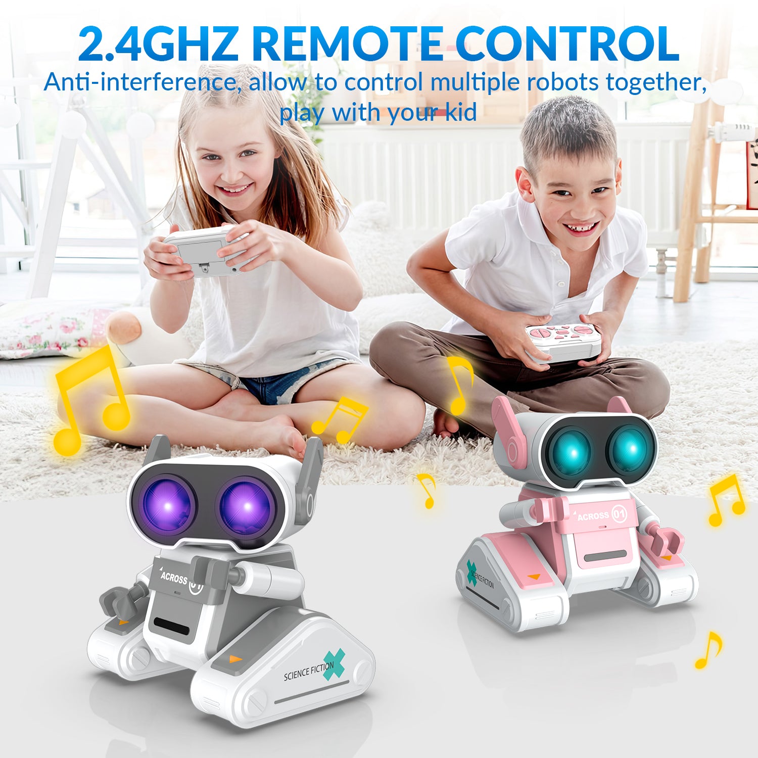 STEMTRON Rechargeable RC Robot Toys with Auto Demo, Dance Moves, Music for Kids (Grey)